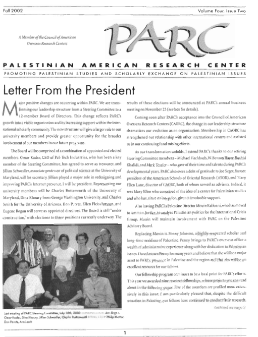 PARC Newsletter - FALL 2002 - VOLUME 4, ISSUE TWO