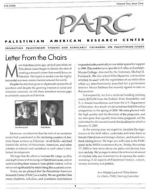 PARC Newsletter - FALL 2000 - VOLUME 2, ISSUE ONE