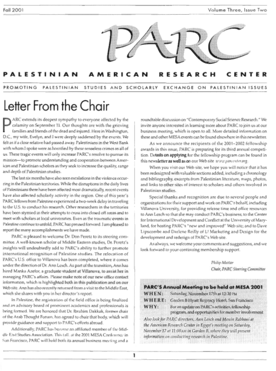 PARC Newsletter - FALL 2001 - VOLUME 3, ISSUE TWO