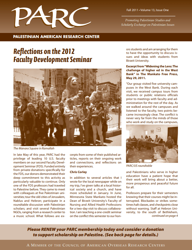 PARC Newsletter - FALL 2011 Volume 13 Issue 1