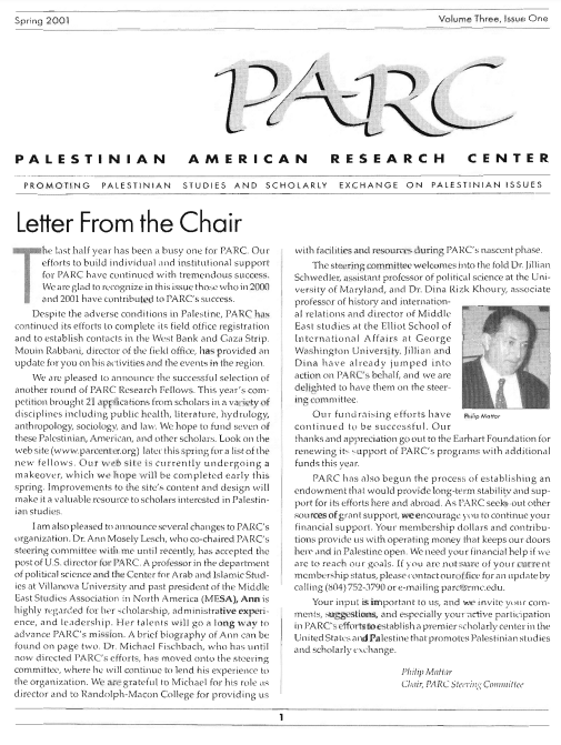 PARC Newsletter - SPRING 2001 - VOLUME 3, ISSUE ONE