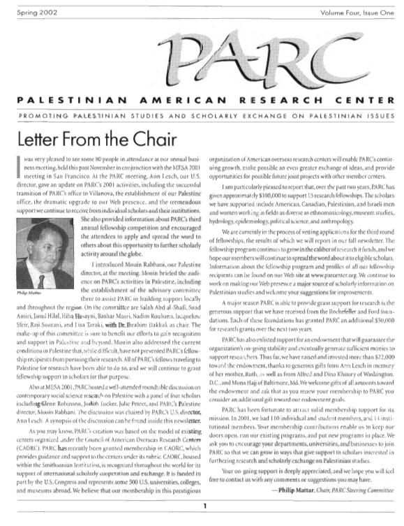 PARC Newsletter - SPRING 2002 - VOLUME 4, ISSUE ONE